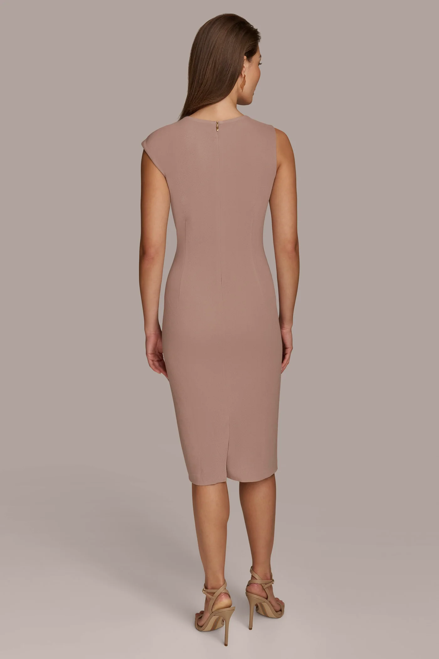 PLEATED SHOULDER DRESS WITH CHAIN BELT