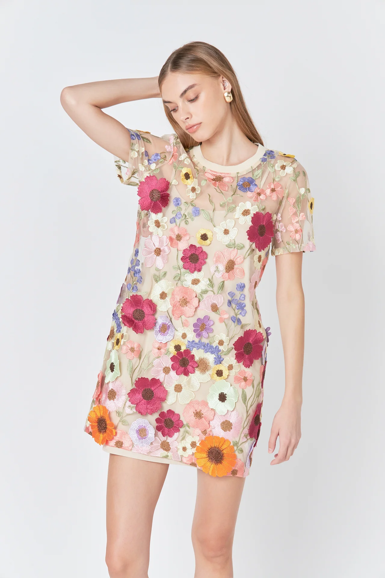 Floral Applique Mini Dress