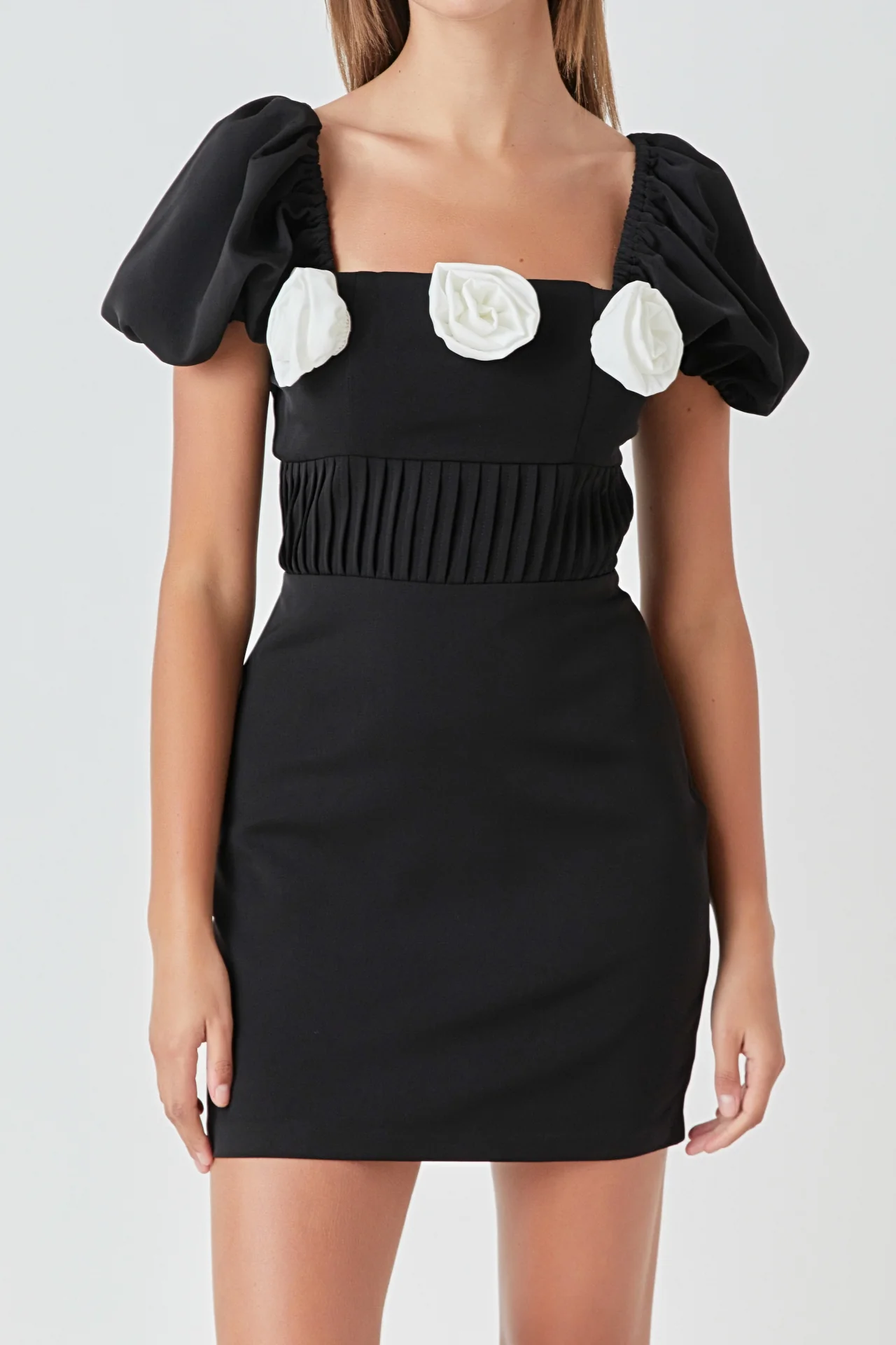 Corsage Puff Sleeve Mini Dress