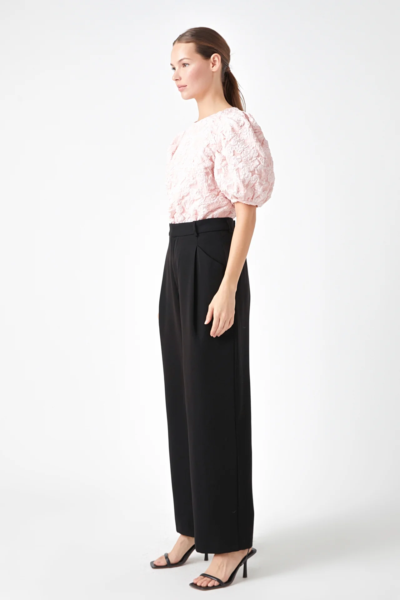 Floral Jacquard Puff Sleeve Top
