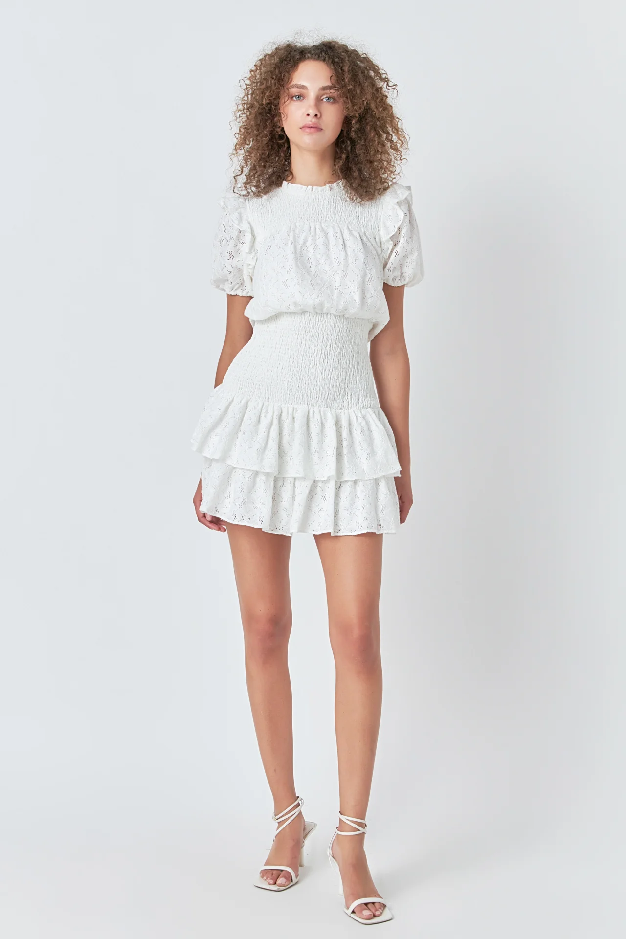 Smocked Lace Mini Dress