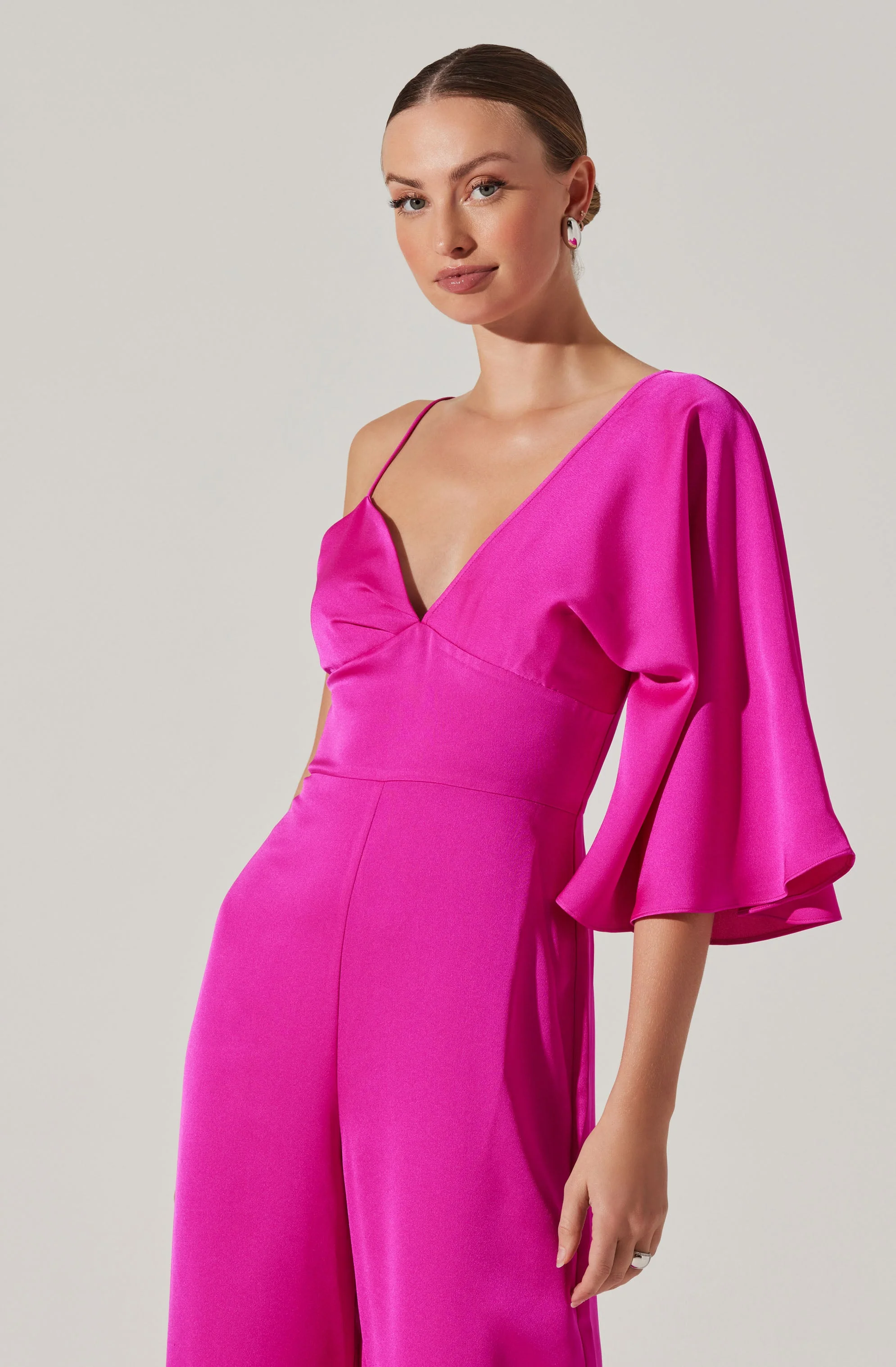 One Shoulder Satin Jumpsuit
