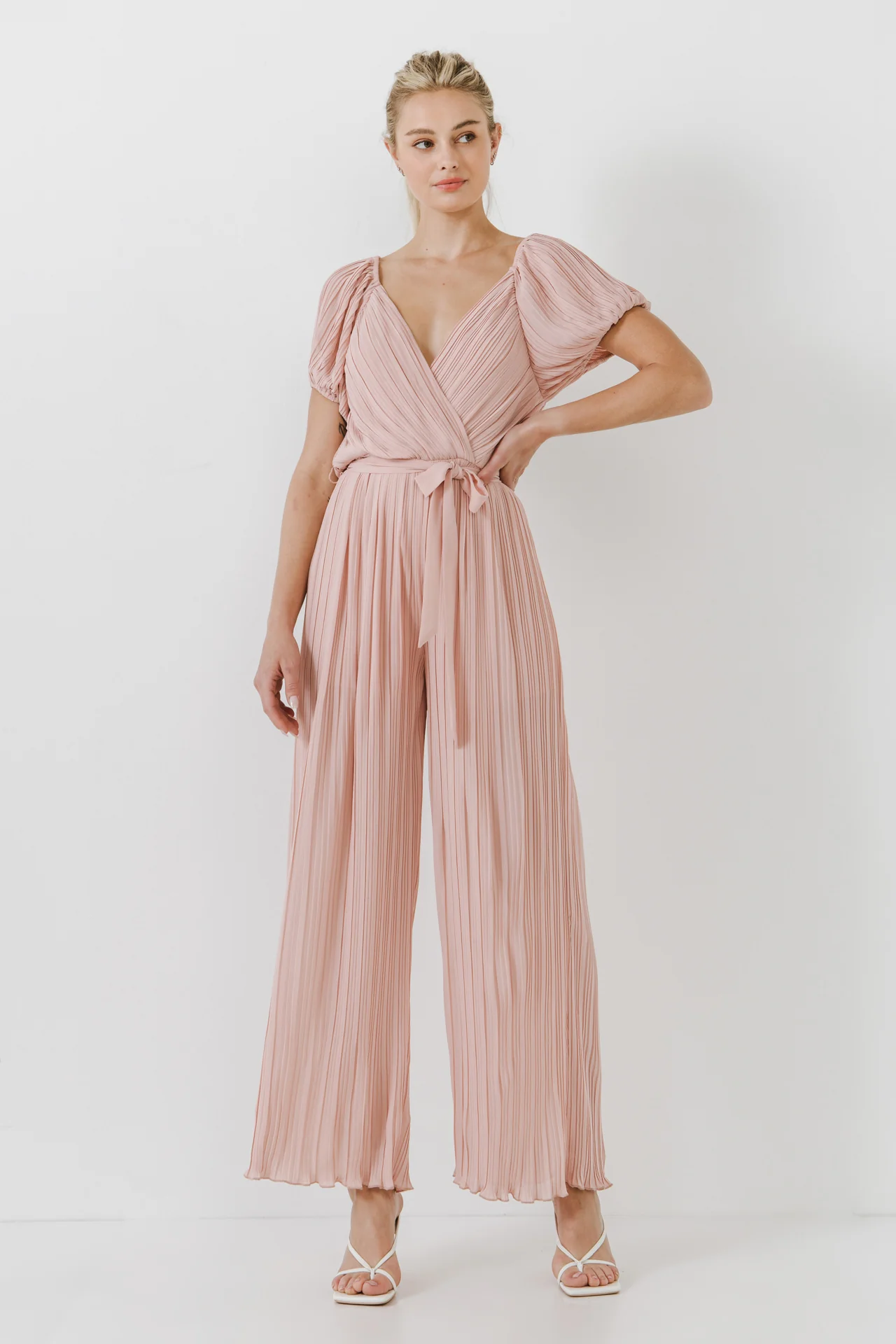 Pleated Surplice Jumpsuit