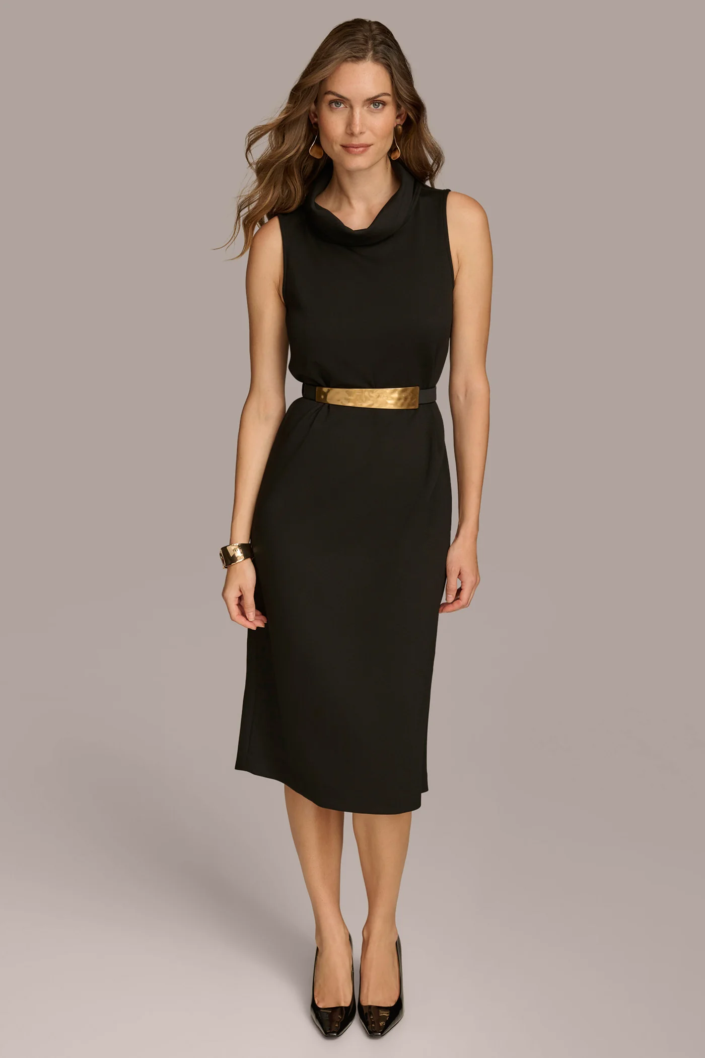 MOCK NECK MIDI DRESS WITH BELT