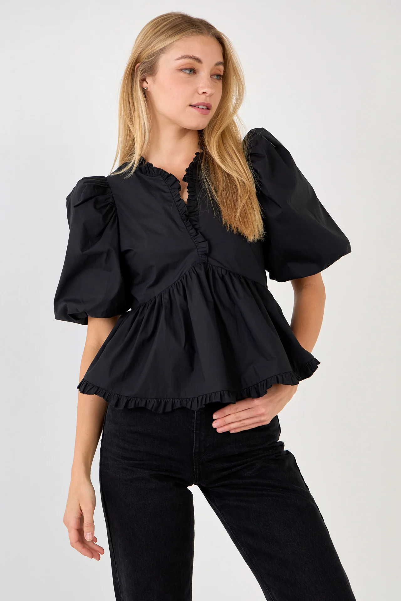 Puff Sleeve Peplum Top