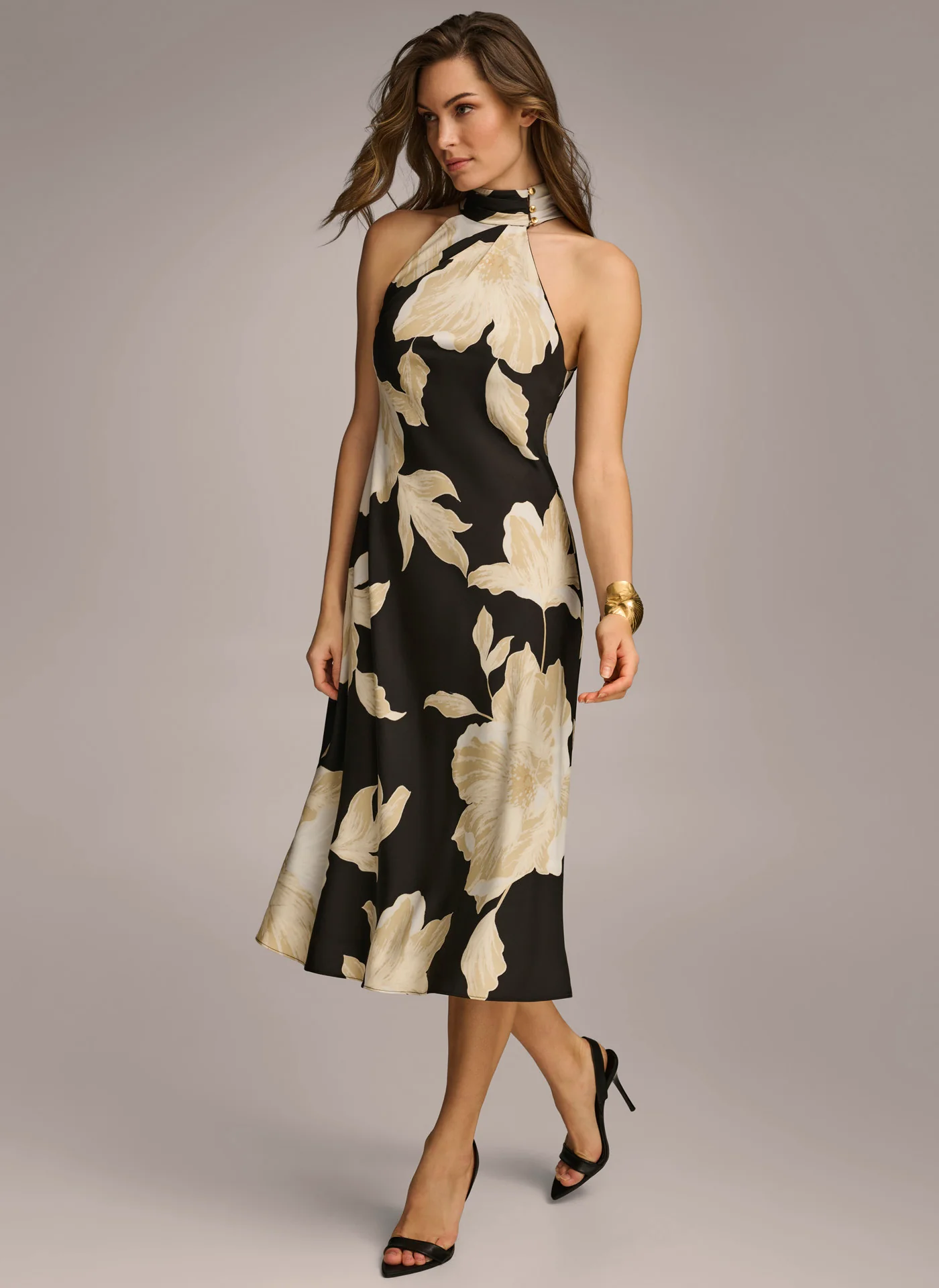 HALTER FLORAL PRINT MIDI DRESS