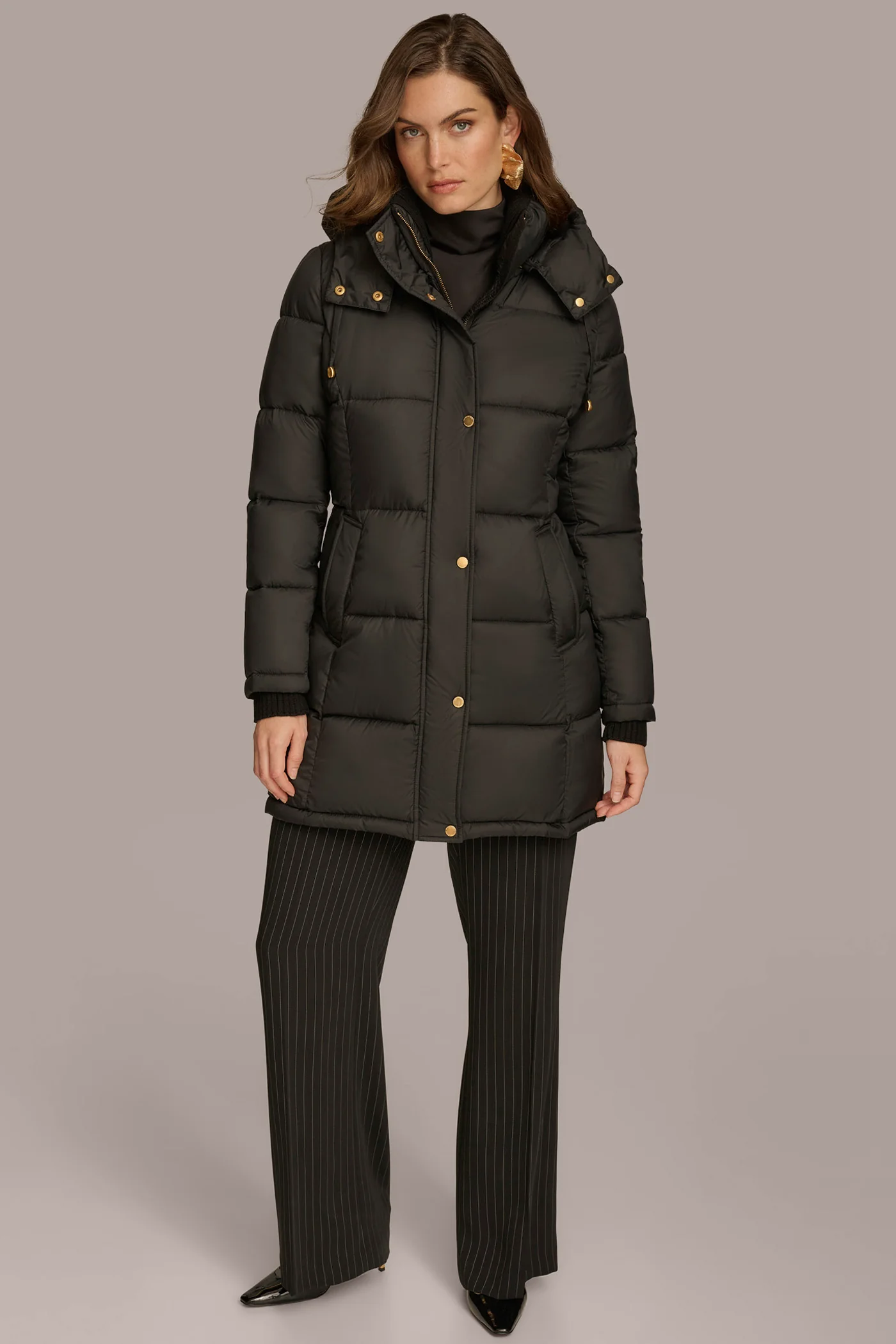 Hooded Ribbed Trim Puffer Jacket