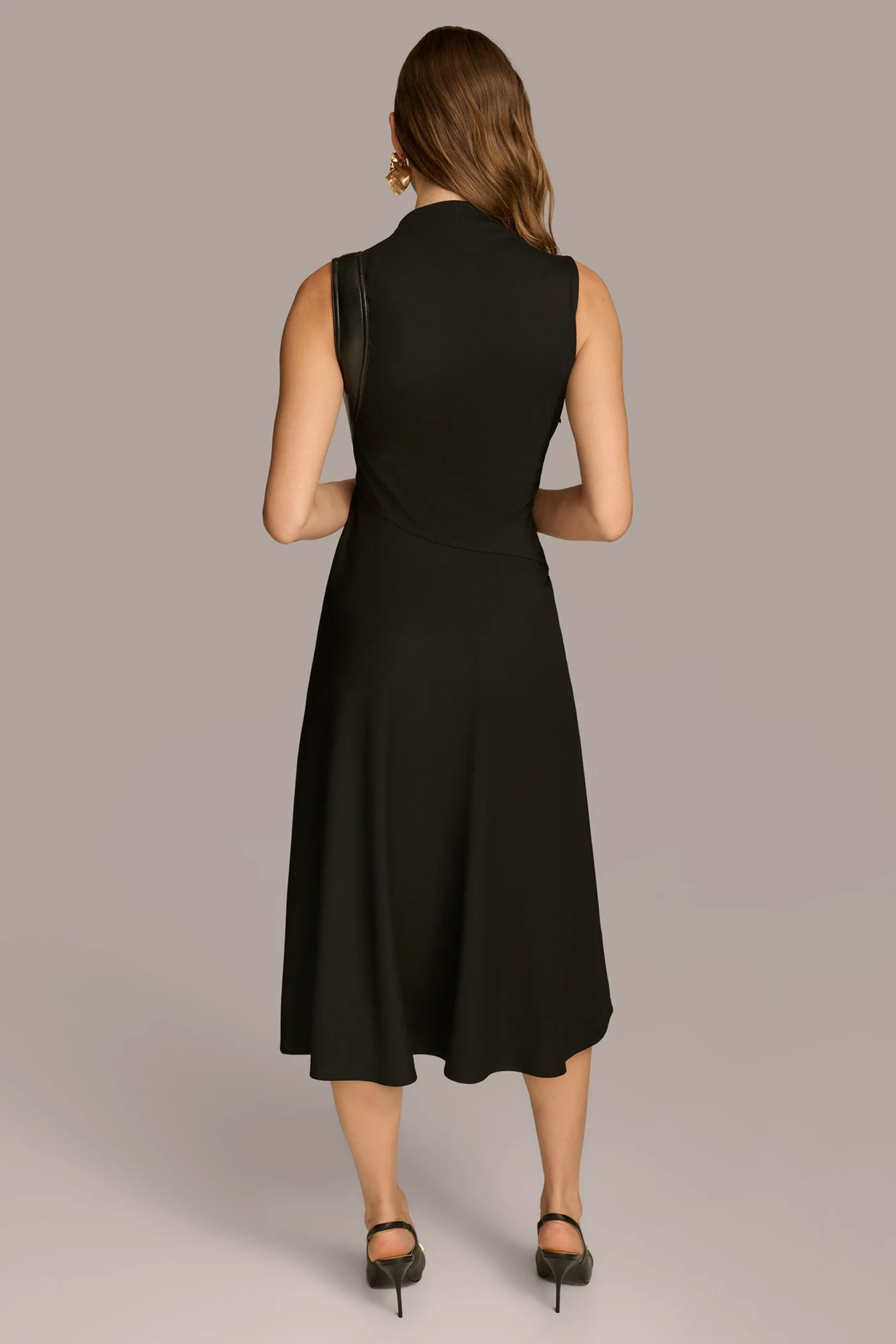 MOCK NECK A LINE MIDI DRESS