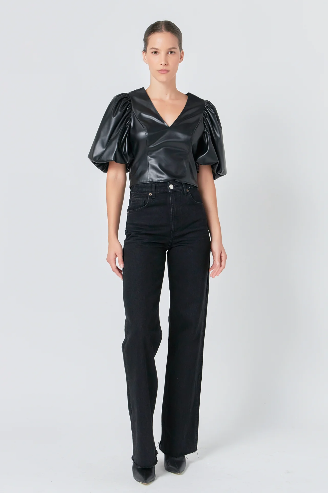 Pu Puff Sleeve Top