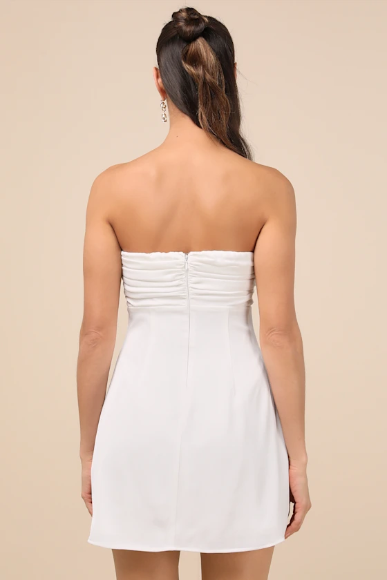 Gillian Yellow Pleated Strapless Mini Dress