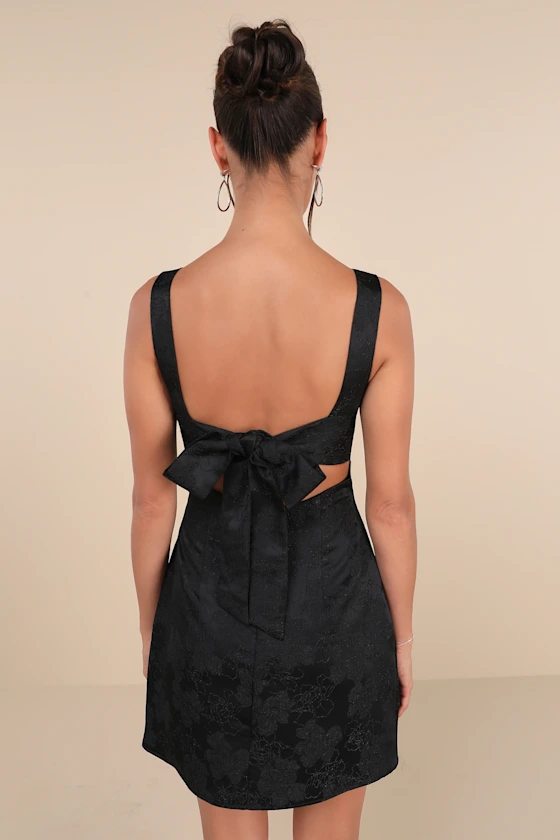 Perfectly Flirtatious Pink Floral Jacquard Tie-Back Mini Dress