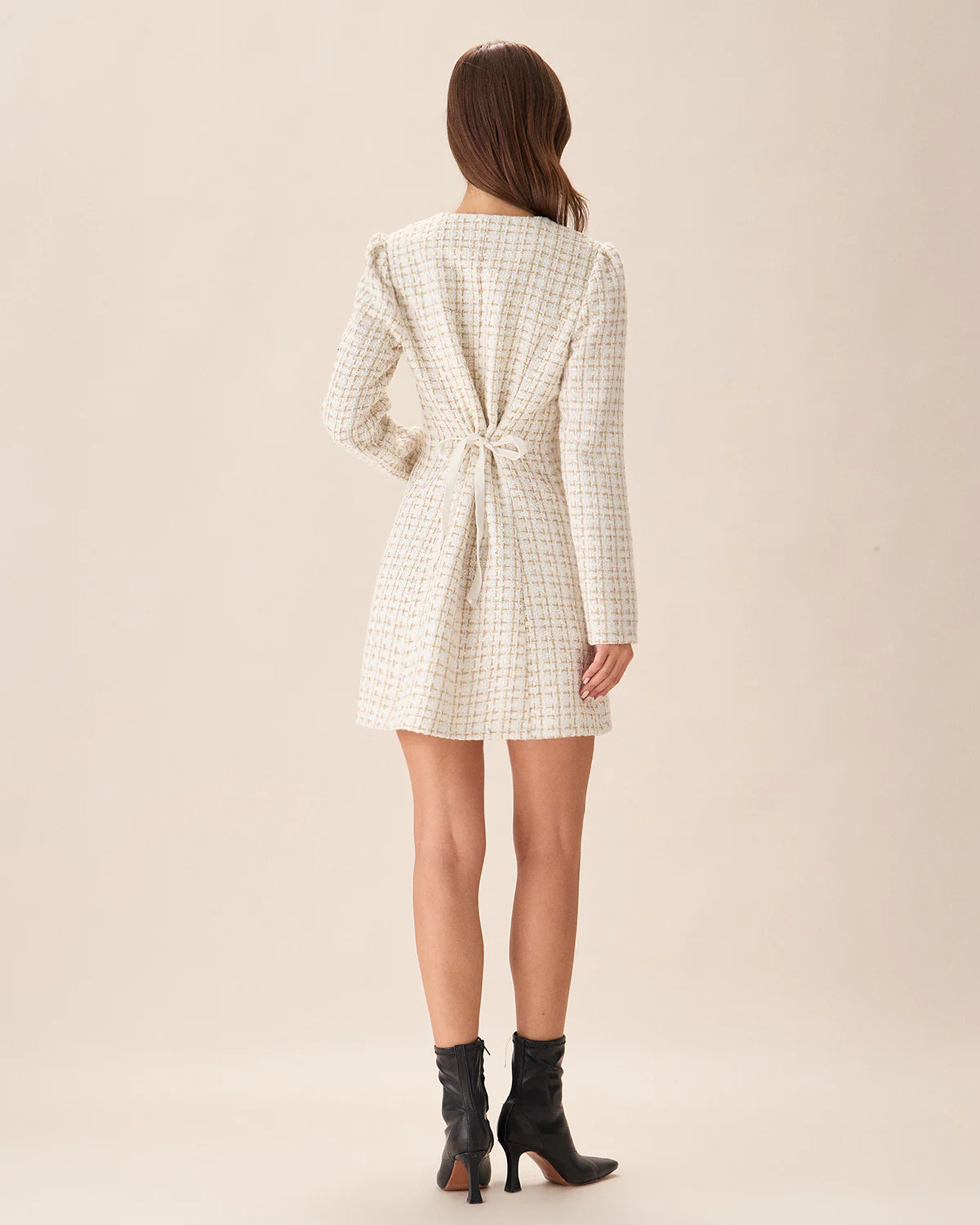 White Square Neck Tweed Mini Dress