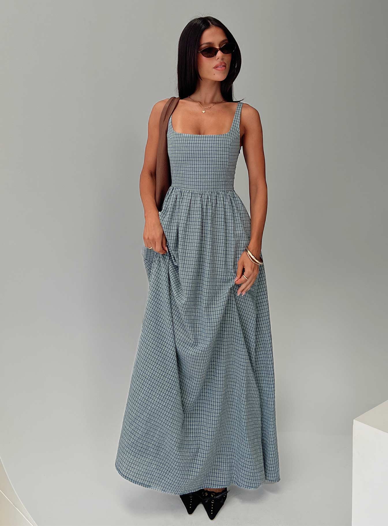 Cartmel Check Maxi Dress Navy