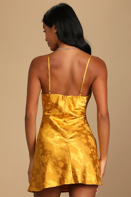 Close to Your Heart Dusty Blue Satin Jacquard Cowl Slip Dress