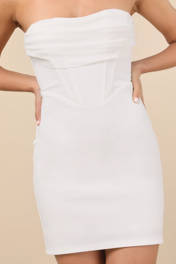 Dramatic Intent Light Yellow Strapless Corset Bodycon Mini Dress