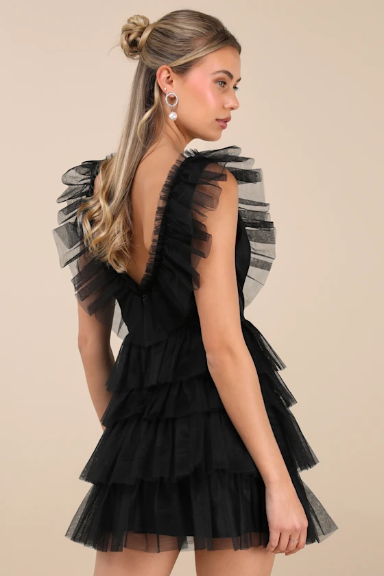 Striking Sensation Yellow Tulle Tiered Ruffled Mini Dress
