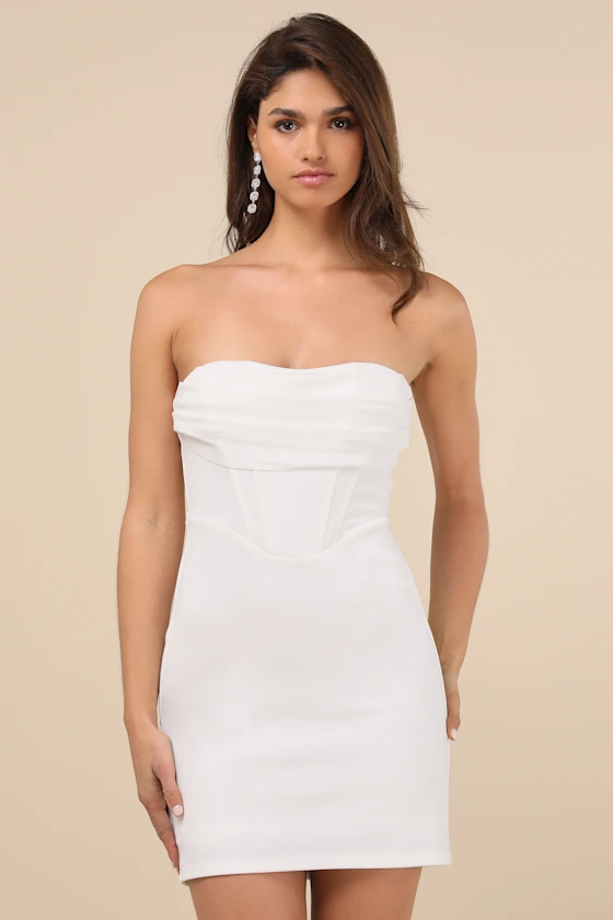 Dramatic Intent Light Yellow Strapless Corset Bodycon Mini Dress