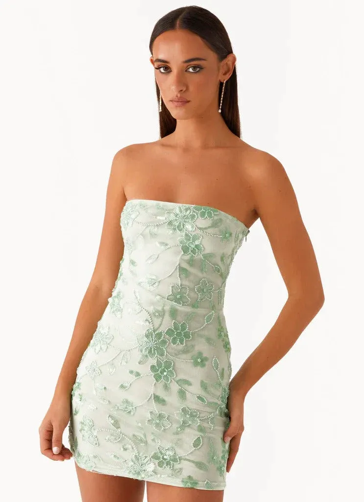 Moorey Beaded Mini Dress - Sage - rosiersun