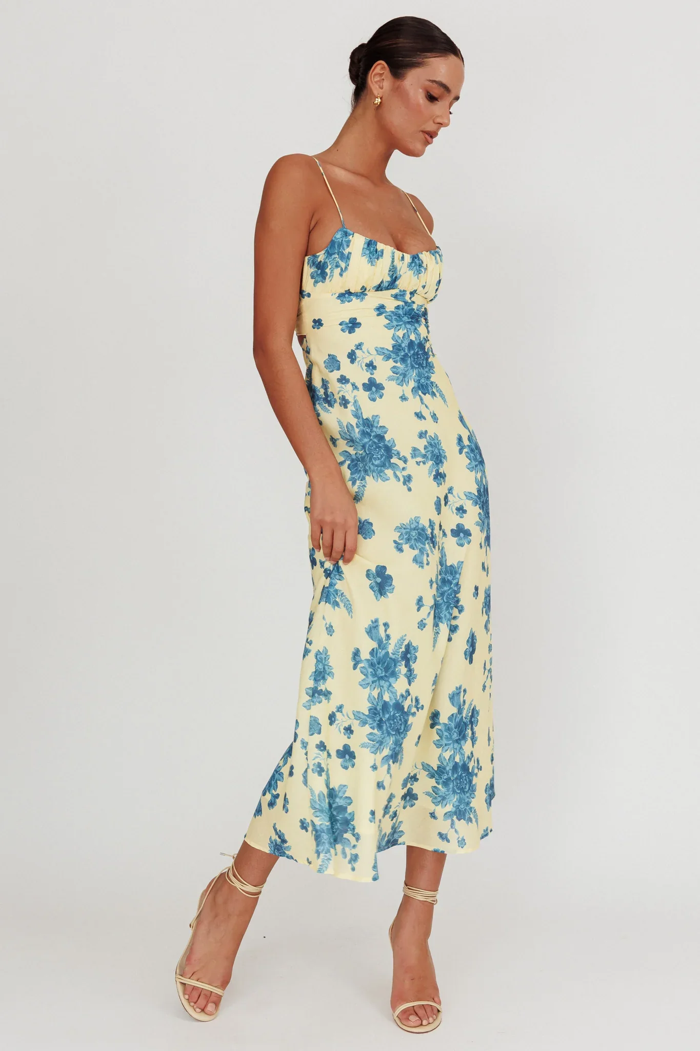 Nerida Low Back Twist Floral Maxi Dress Yellow