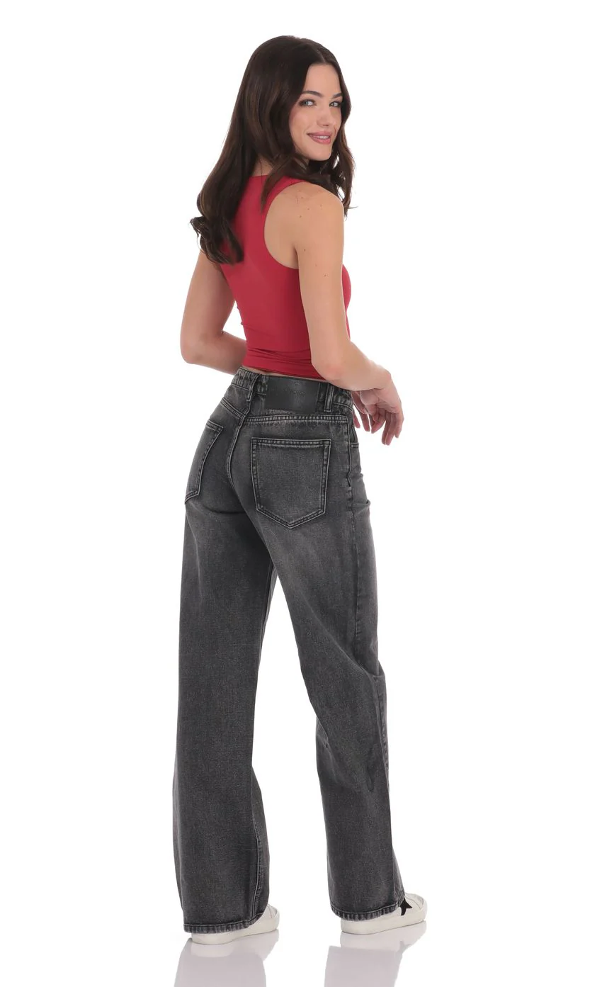 High Rise Wide Leg Jeans in Faded Black