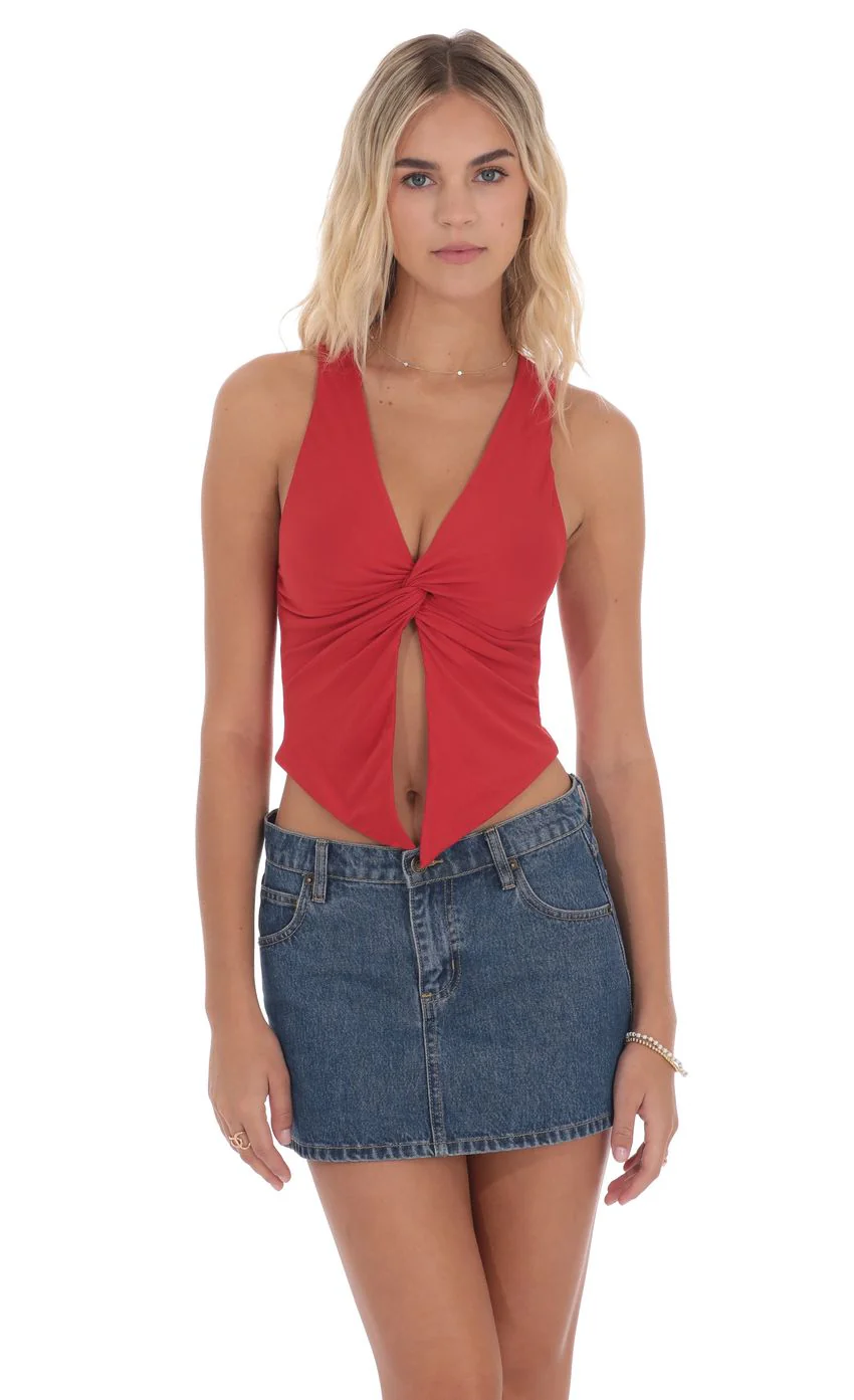 V-Neck Twist Top in Red