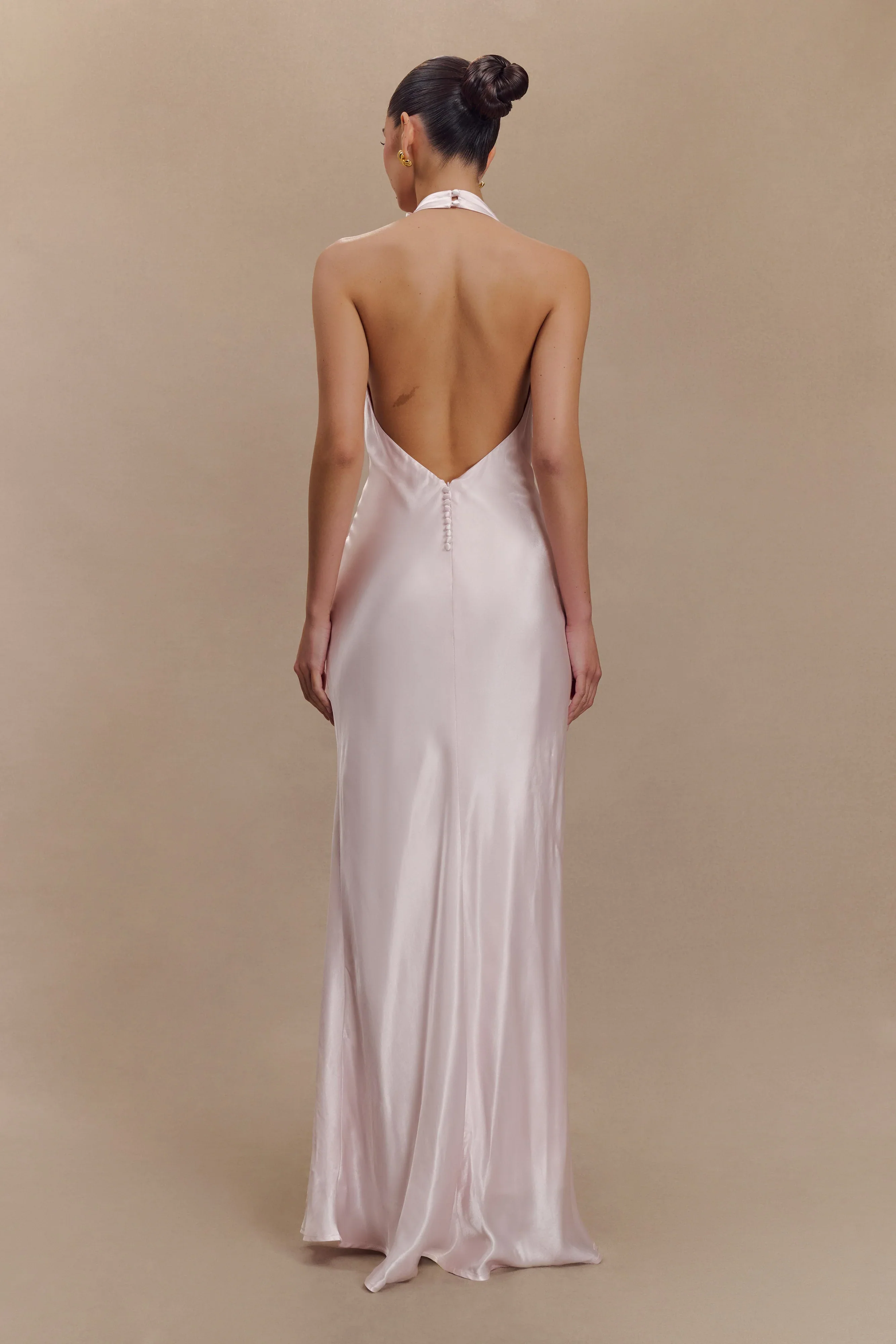 Esther Iridescent Satin Cowl Maxi Dress - Pale Pink