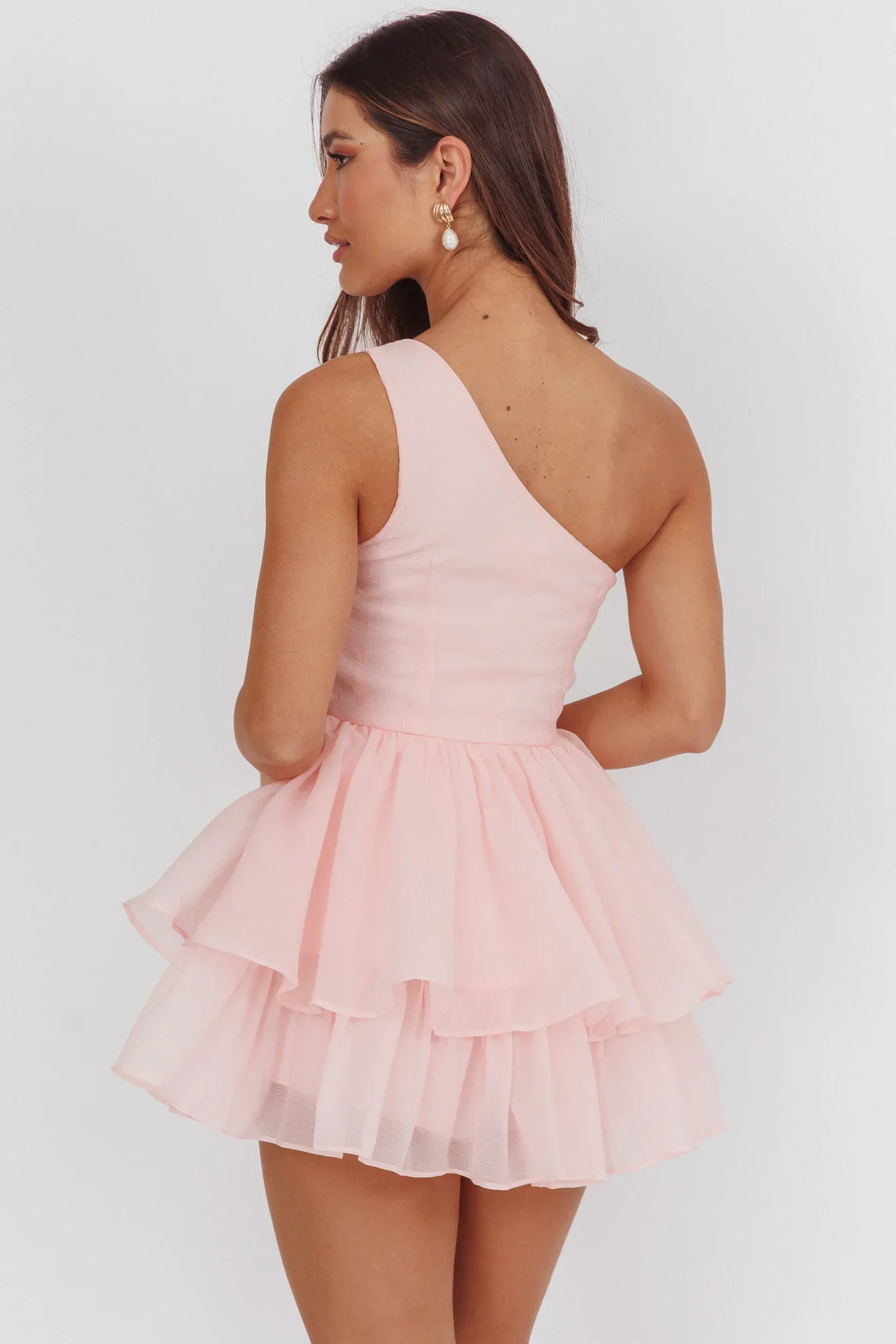 Raelene One-Shoulder Ruffle Romper Pink