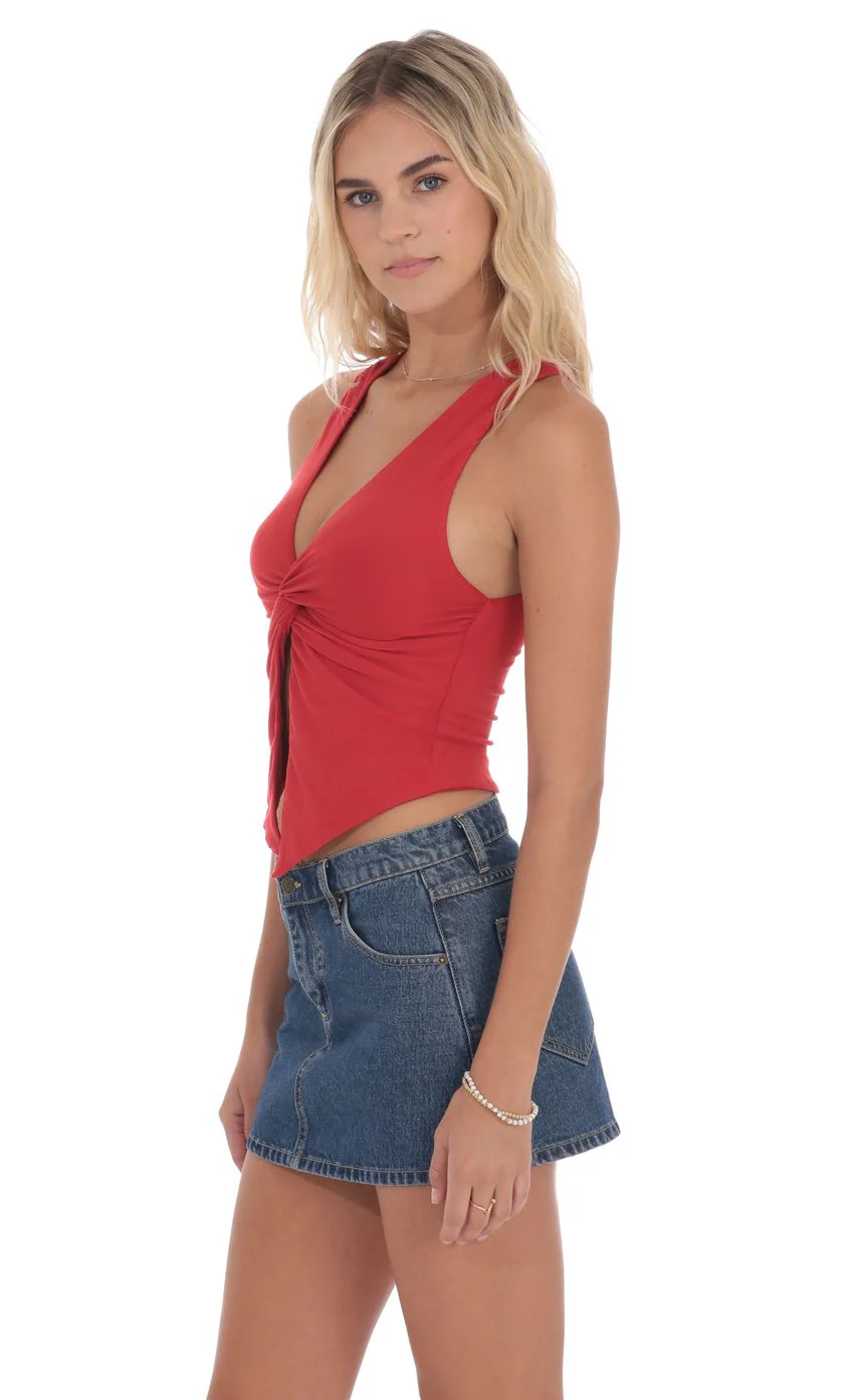 V-Neck Twist Top in Red