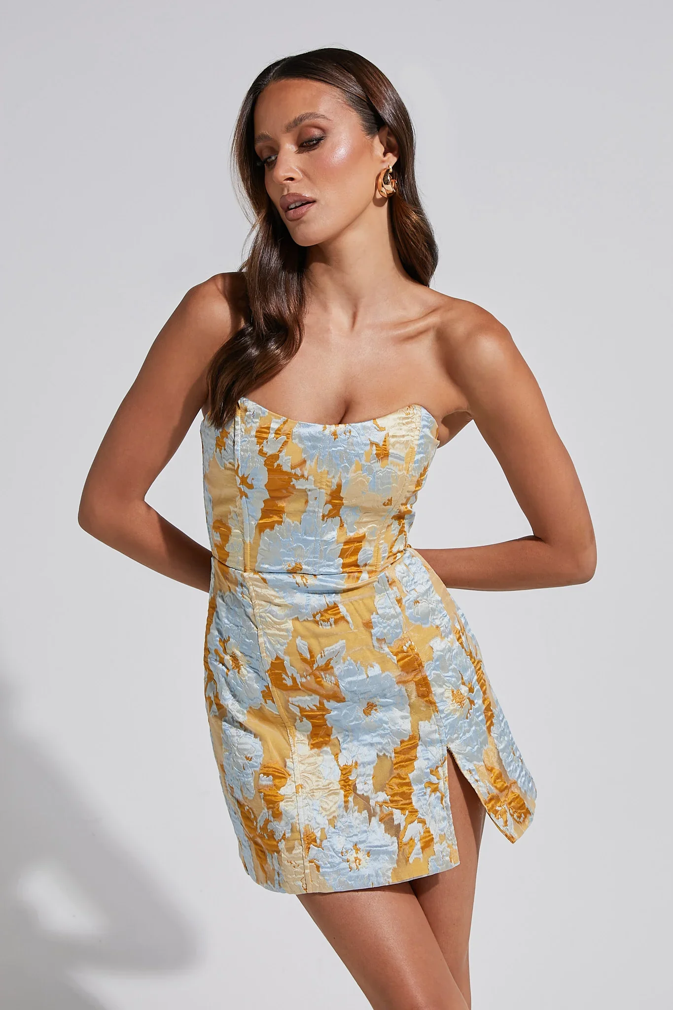 Strapless Dress in Blue Jacquard Brailey Mini Dress