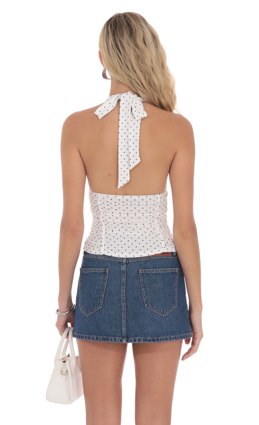 Polka Dot Ruched Halter Top in White
