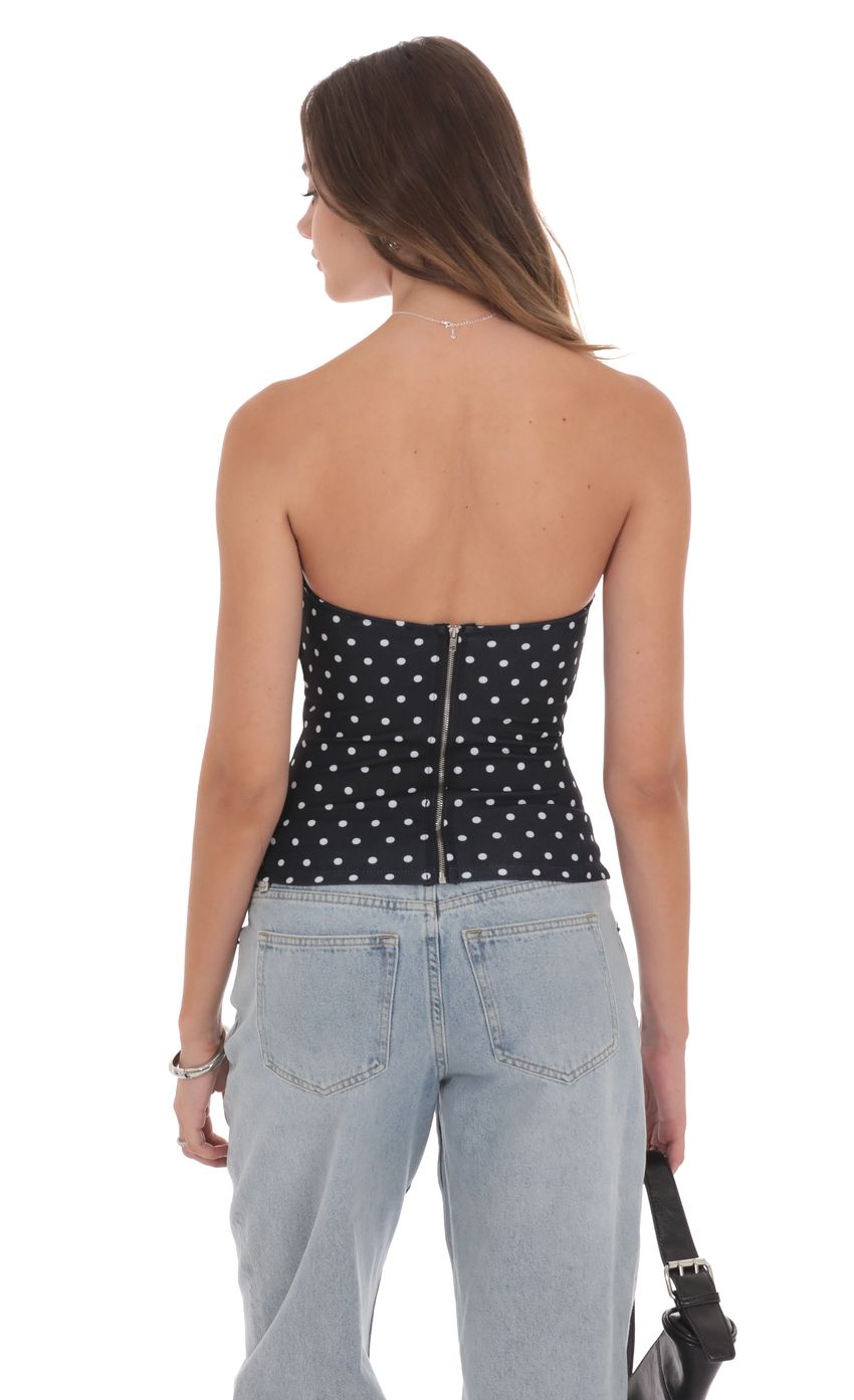 Polka Dot Strapless Buckle Top in Black