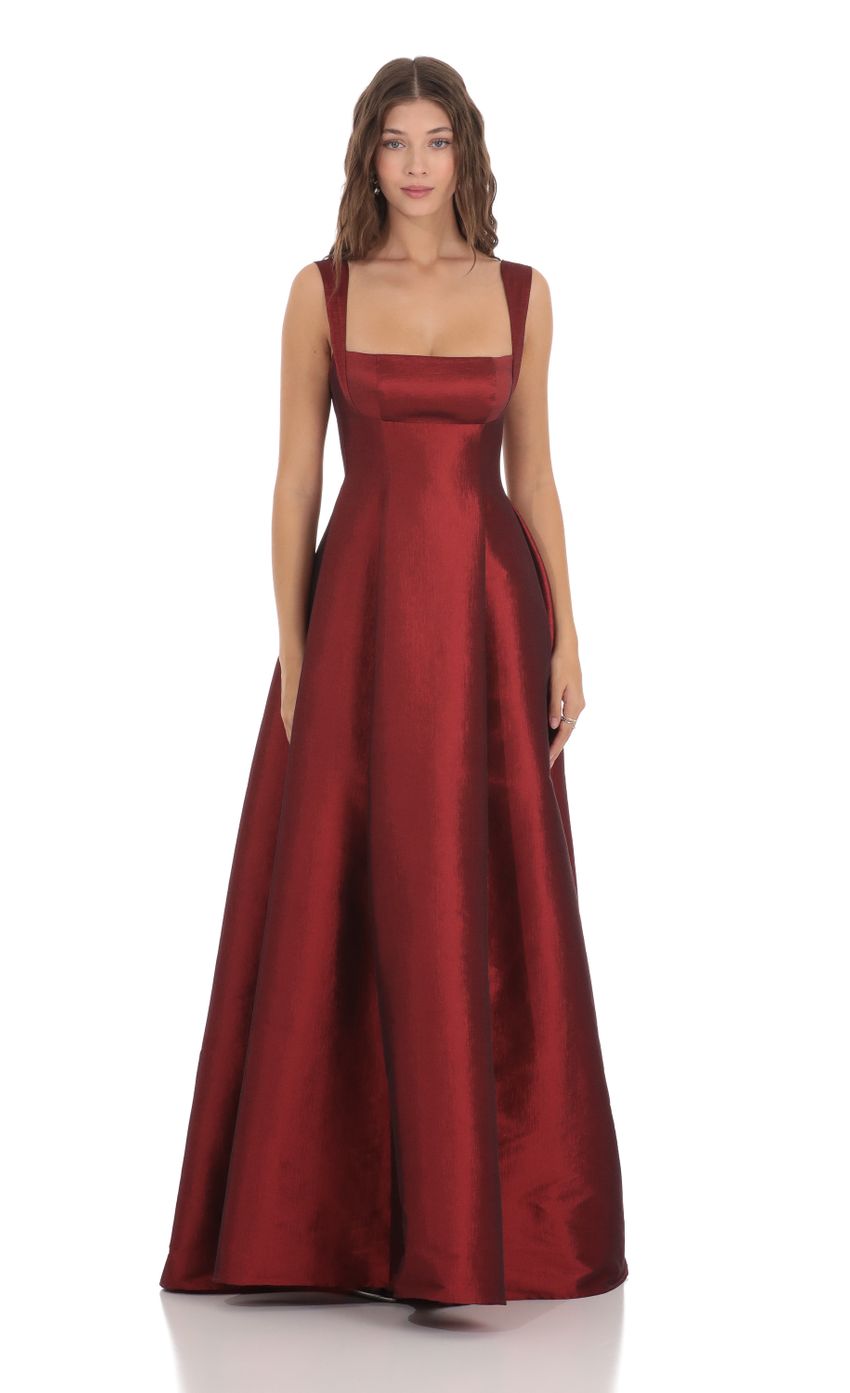 Square Neck Fit and Flare Gown in Maroon