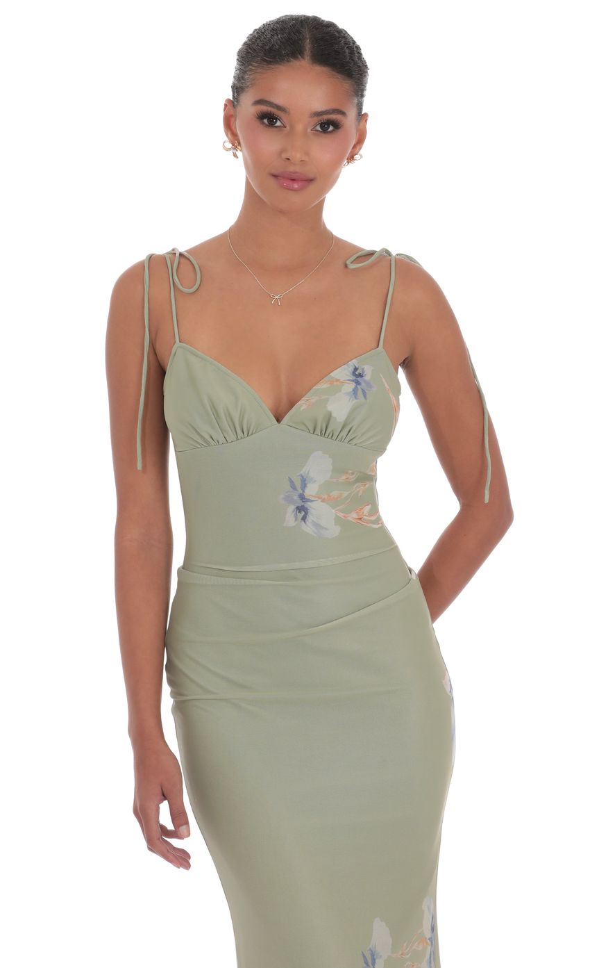 Floral Back Ruffle Maxi Dress in Sage
