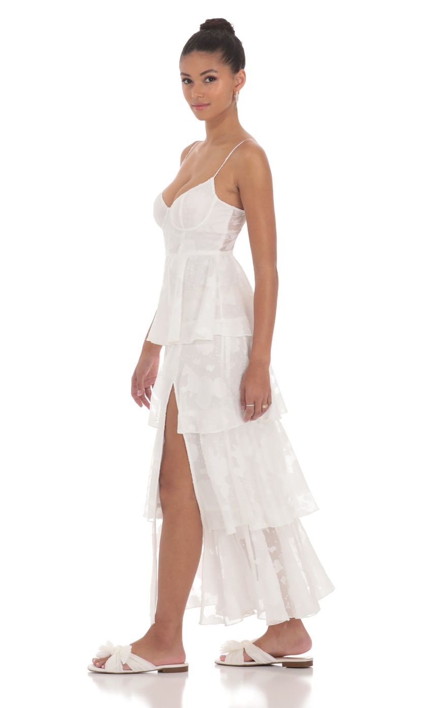 Floral Ruffle A-line Maxi Dress in White