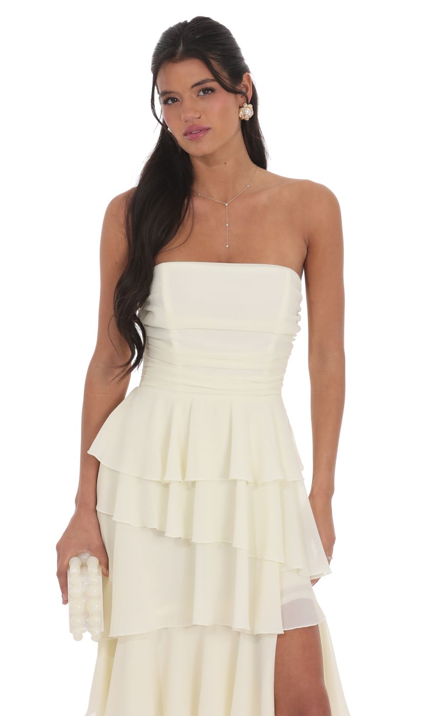 Corset Ruffle Strapless Maxi Dress in Pastel Yellow
