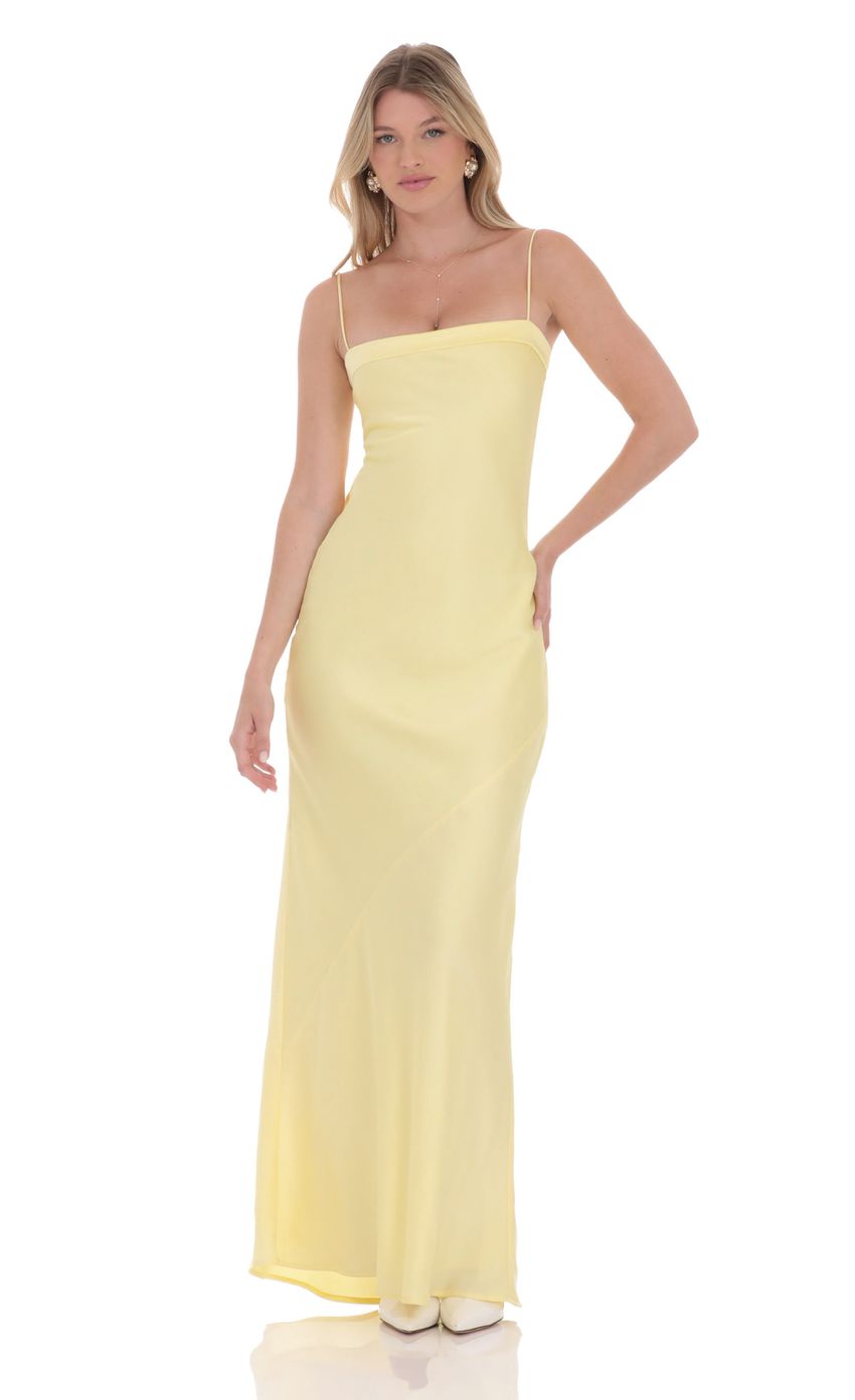 Satin Open Back Maxi Dress in Yellow