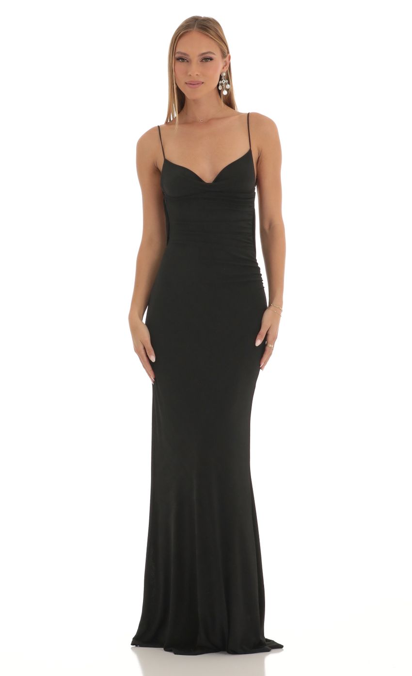 Lace Open Back Maxi Dress in Black