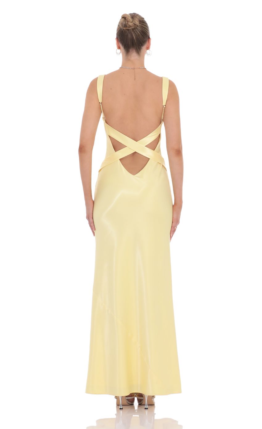 Satin Open Back Maxi Dress in Yellow 2