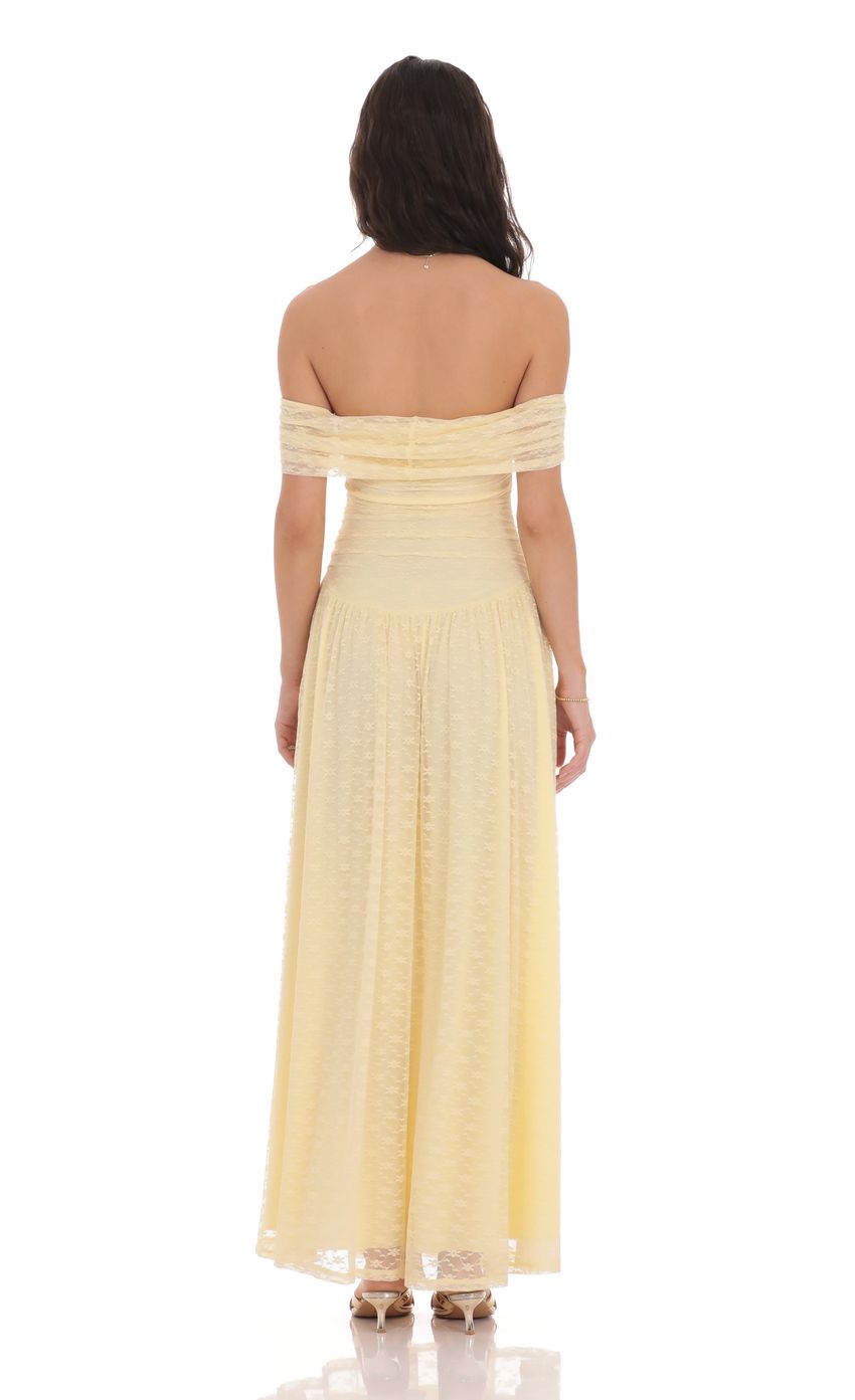 Lace Off Shoulder Maxi Dress in Yellow