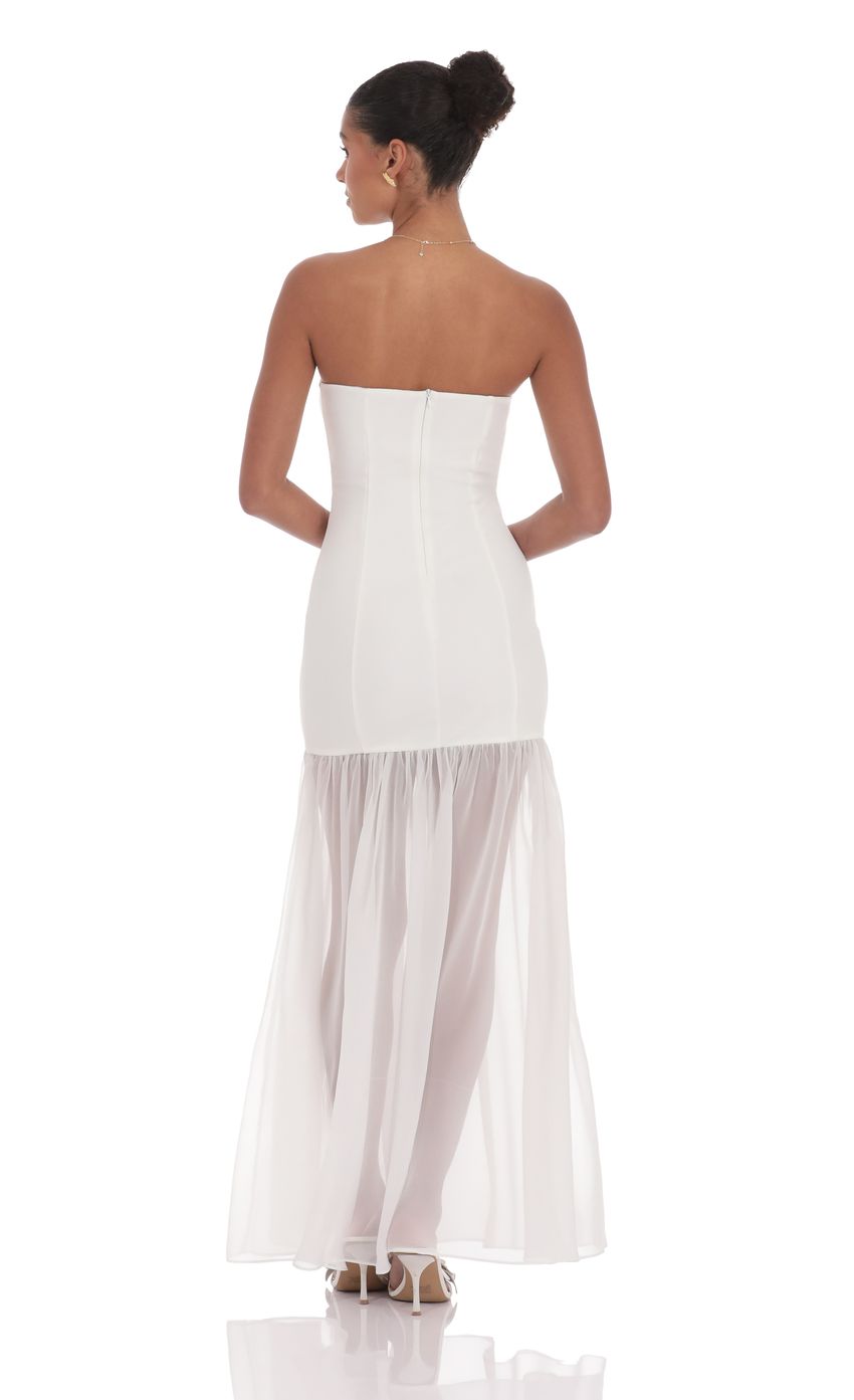 Strapless Chiffon Drop Skirt Maxi Dress in White