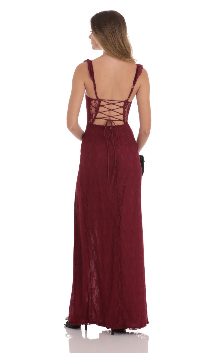 Lace Ruffle Sleeve Maxi Dress in Wine