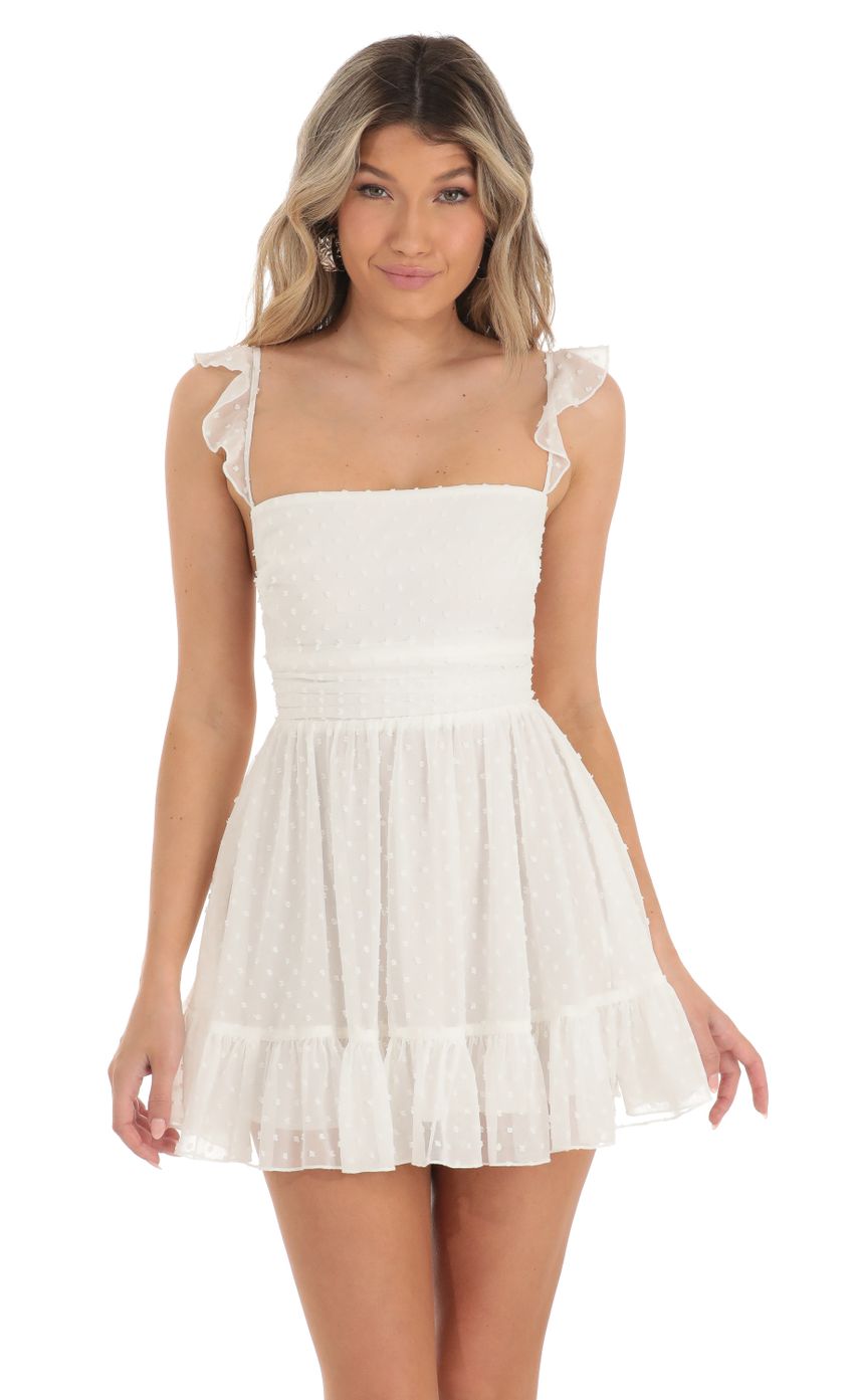 Dotted A-line Dress in White 2