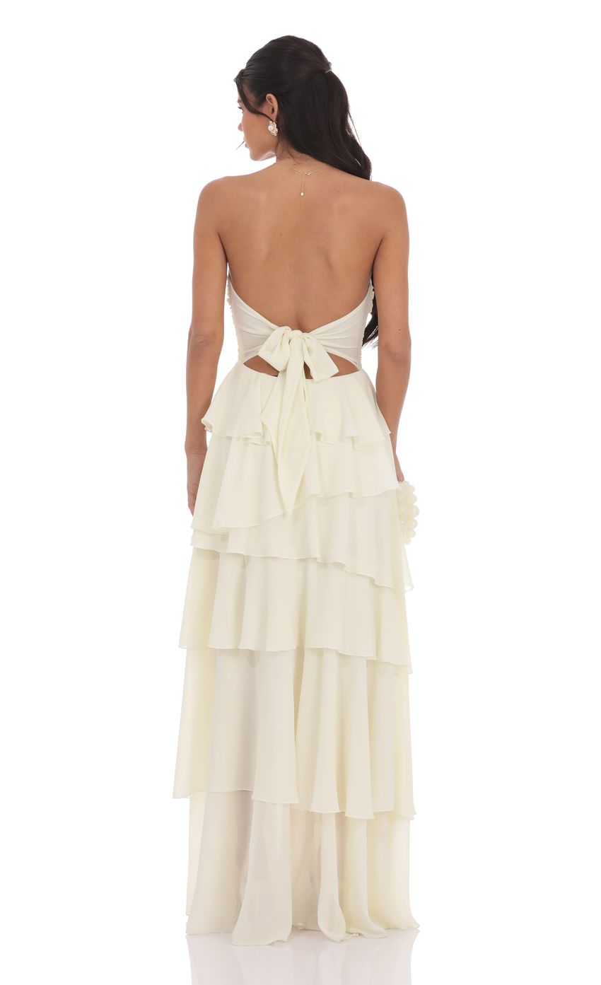 Corset Ruffle Strapless Maxi Dress in Pastel Yellow