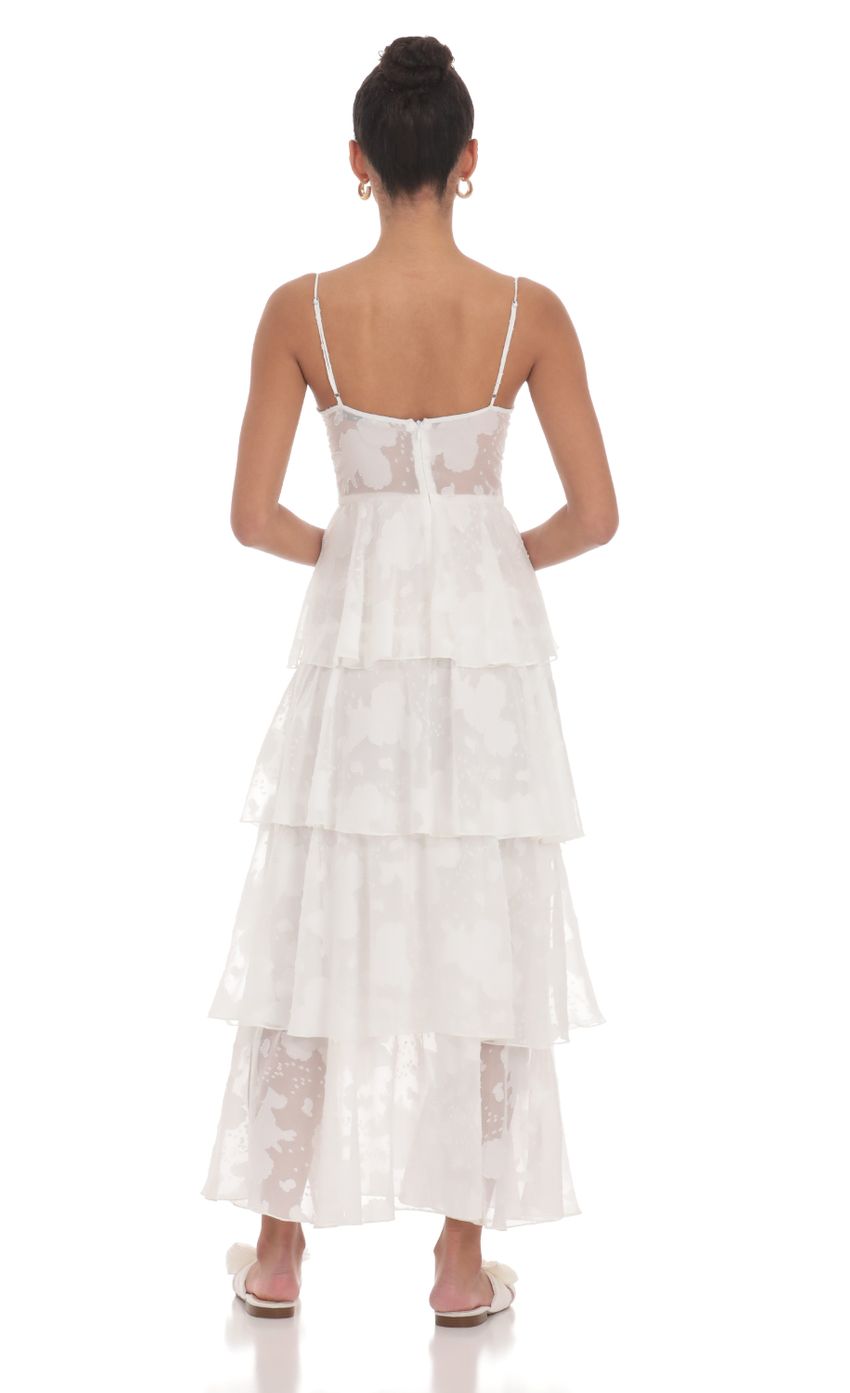 Floral Ruffle A-line Maxi Dress in White