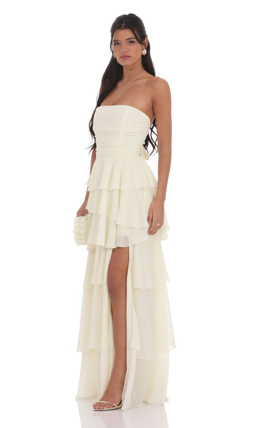 Corset Ruffle Strapless Maxi Dress in Pastel Yellow