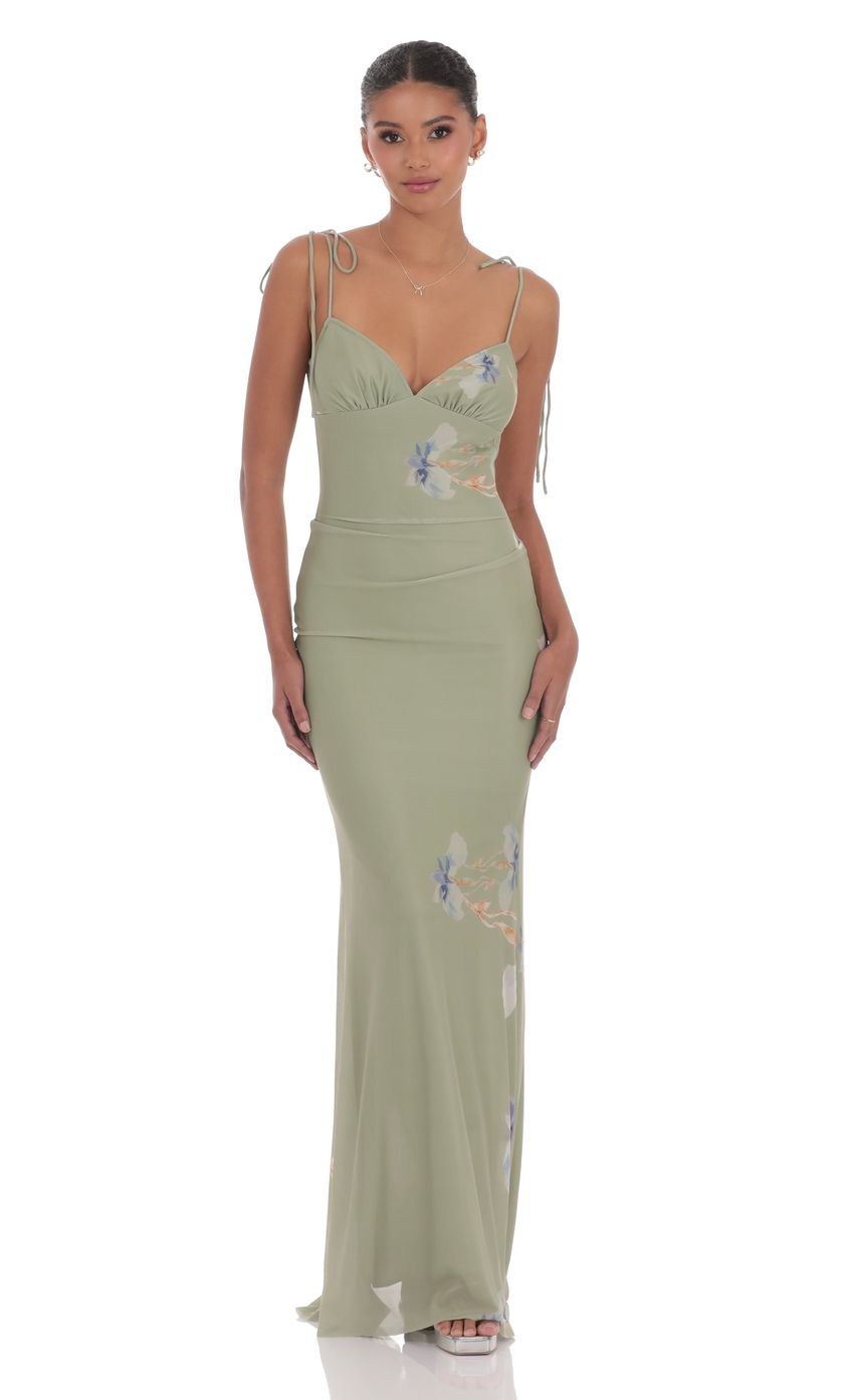Floral Back Ruffle Maxi Dress in Sage