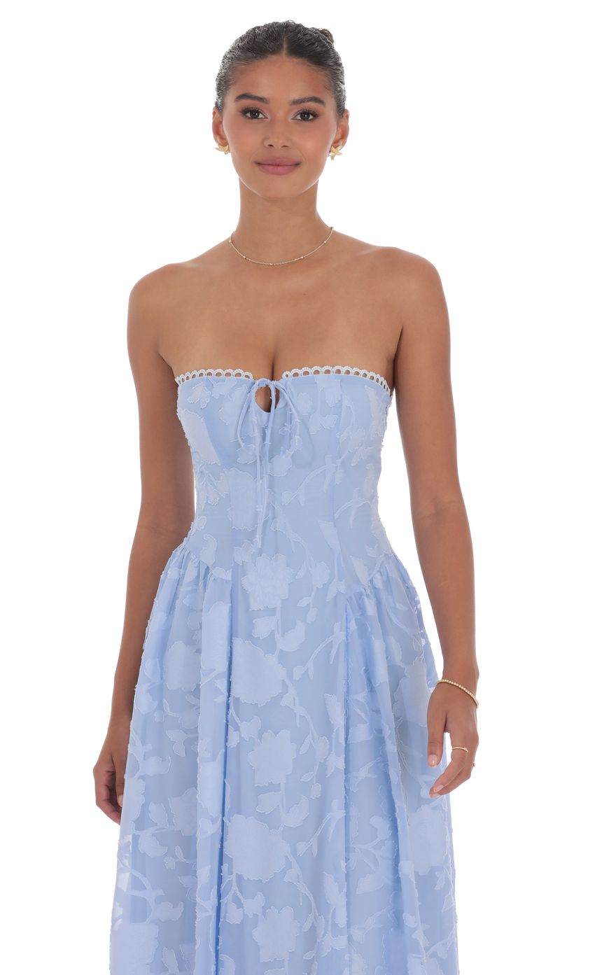 Floral Lace-Up Maxi Dress in Light Blue