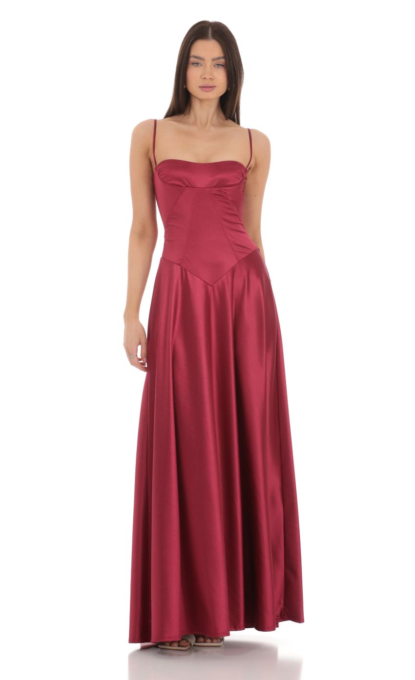 Satin Square Neck Maxi Dress in Maroon
