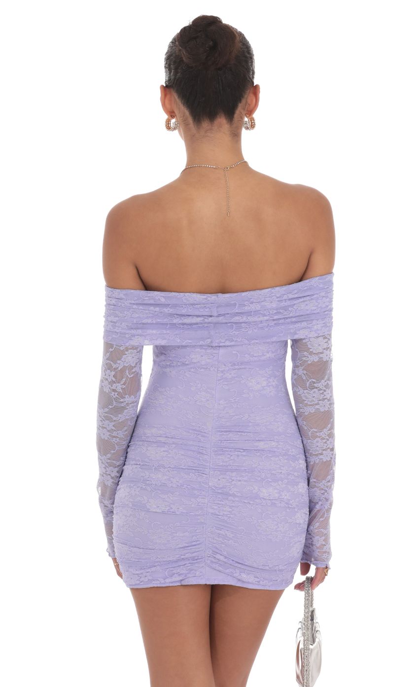 Off Shoulder Long Sleeve Lace Dress in Lavender