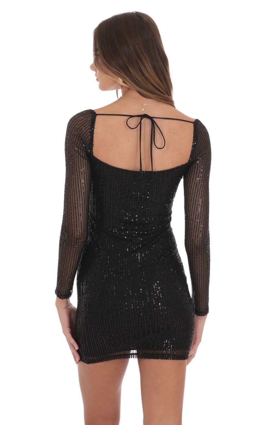 Sequin Square Neck Bodycon Dress in Black